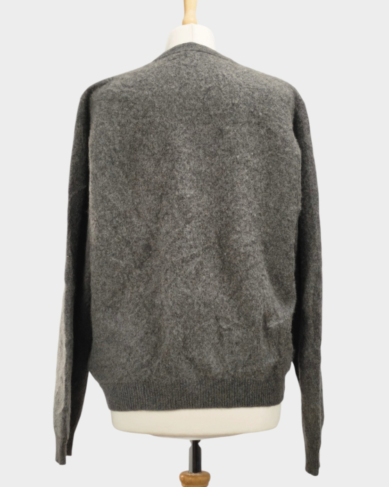 Pulover gri melanj din 100% cașmir cu decolteu rotund L-XL [3]