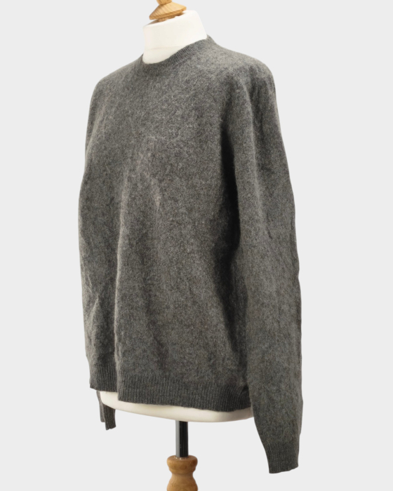 Pulover gri melanj din 100% cașmir cu decolteu rotund L-XL [2]