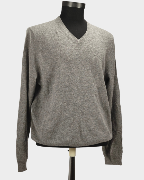 Pulover Reserve gri melanj din 100% cașmir cu decolteu în V XL [4]