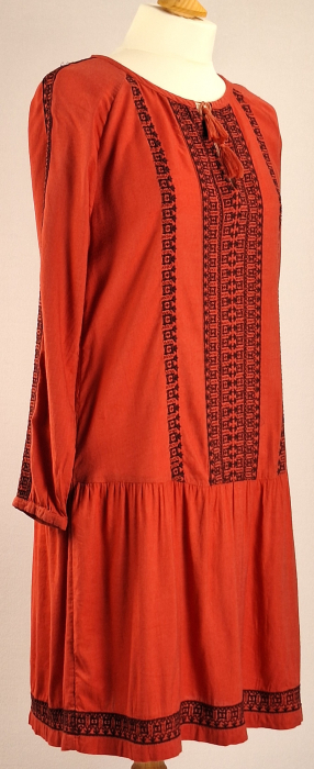 Rochie midi boho rosu caramiziu viscoza bumbac broderie M-L [4]