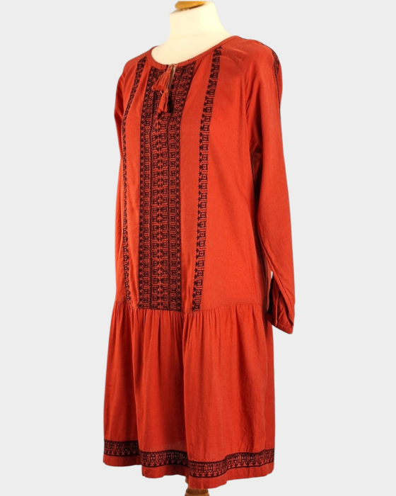 Rochie midi boho rosu caramiziu viscoza bumbac broderie M-L [3]