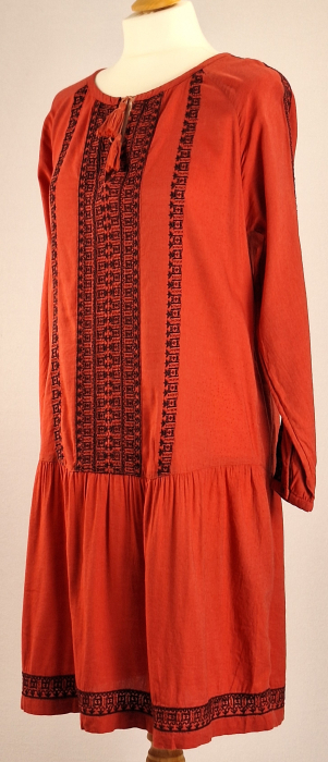 Rochie midi boho rosu caramiziu viscoza bumbac broderie M-L [3]