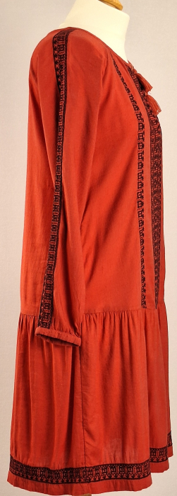 Rochie midi boho rosu caramiziu viscoza bumbac broderie M-L [5]