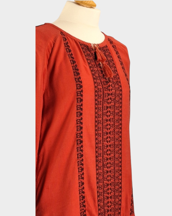 Rochie midi boho rosu caramiziu viscoza bumbac broderie M-L [2]