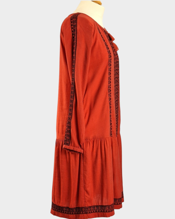 Rochie midi boho rosu caramiziu viscoza bumbac broderie M-L [4]