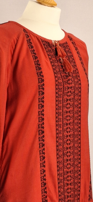 Rochie midi boho rosu caramiziu viscoza bumbac broderie M-L [2]