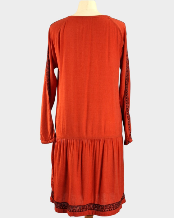 Rochie midi boho rosu caramiziu viscoza bumbac broderie M-L [5]