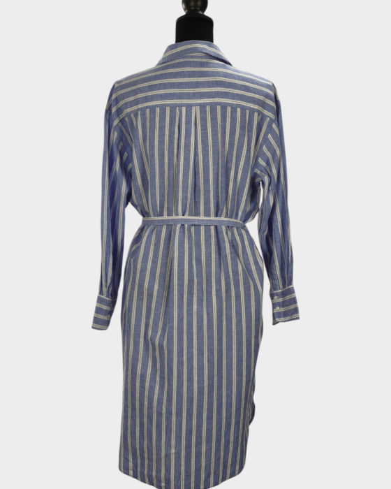 Rochie-cămașă H&M bleu cu dungi albe din in și bumbac [3]