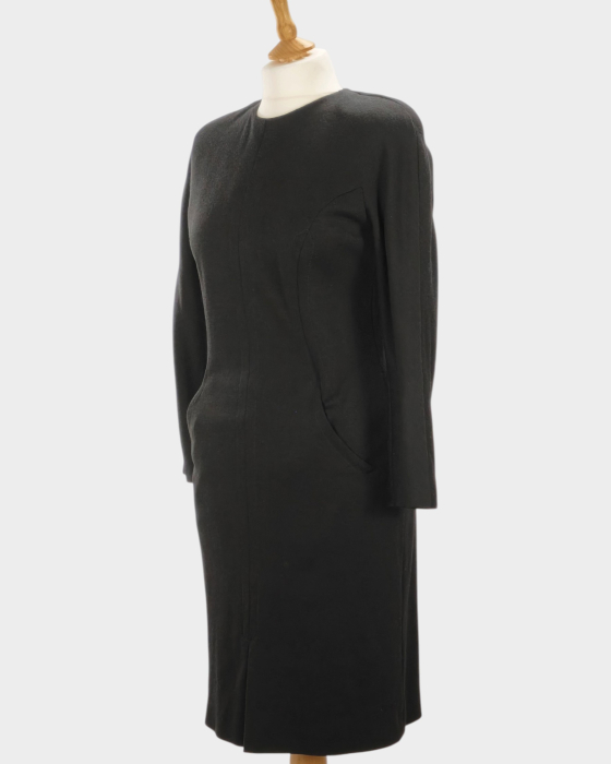 Rochie Luisa Spagnoli neagră din blend de lână cu umeri structurați [2]