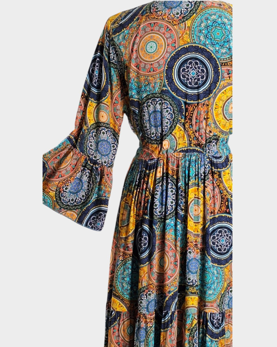 Rochie maxi Made in Italy 100 vascoza imprimeu ornamental multicolor M-L [2]