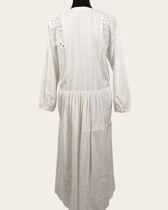 Rochie maxi Zara din bumbac alb cu broderie anglaise [5]