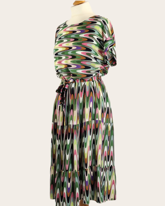 Rochie midi Made in Italy 100 vascoza imprimeu abstract retro M-L [3]