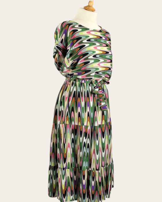 Rochie midi Made in Italy 100 vascoza imprimeu abstract retro M-L [5]