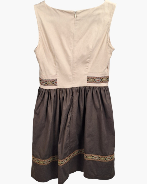 Rochie Myakos din bumbac crem și maro cu inserții decorative [3]