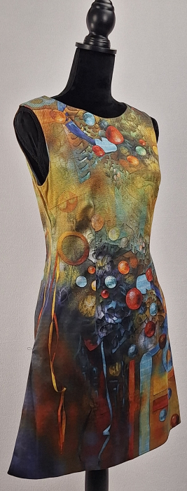 Rochie Sonjaline bumbac elastic cu imprimeu artistic abstract [3]