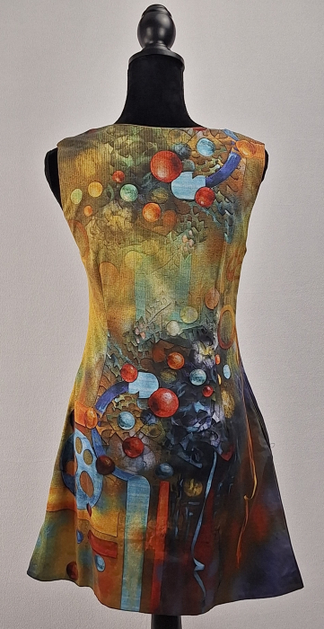 Rochie Sonjaline bumbac elastic cu imprimeu artistic abstract [5]