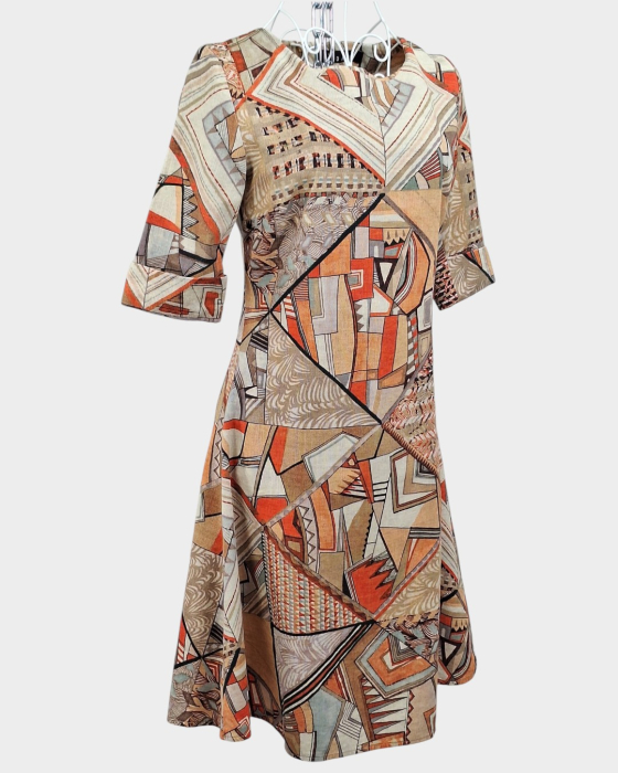 Rochie Vanda 100% bumbac cu imprimeu geometric artistic [2]