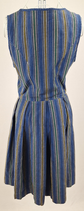 Rochie vintage 100% bumbac stil Dirndl albastră cu dungi și șiret reglabil [3]