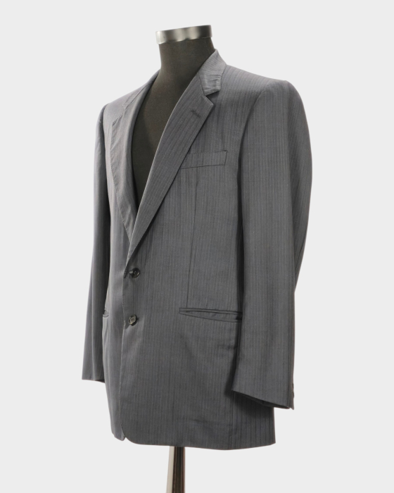 Sacou Aquascutum of London din lână Super 100’s bleumarin cu dungi fine albe [2]