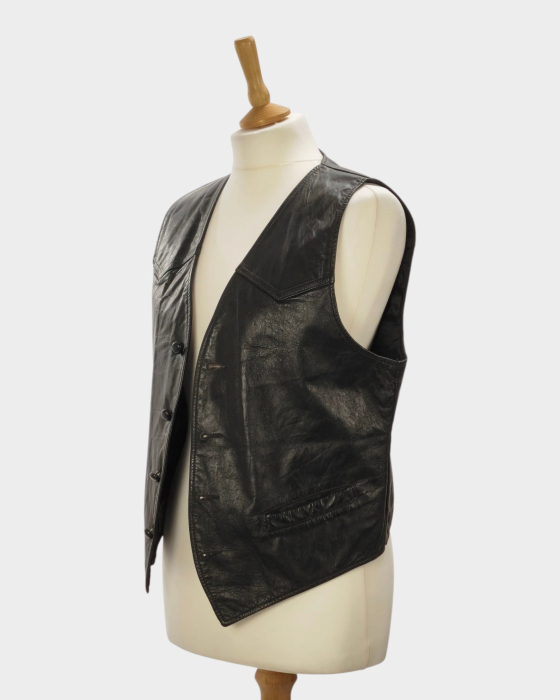 Vestă Sheplers piele netedă neagră cu nasturi Made in USA [2]