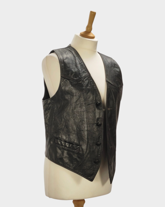 Vestă Sheplers piele netedă neagră cu nasturi Made in USA [4]