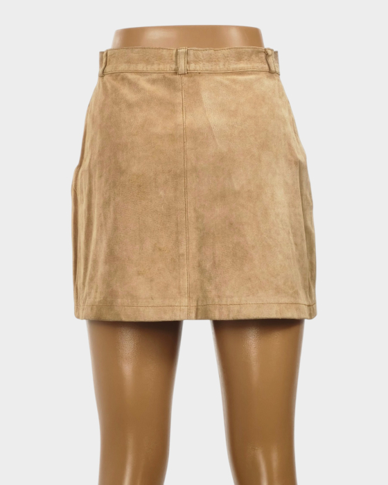 Fustă mini Stefanel Kids din piele întoarsă camel, cu capse metalice, mărime femei XS [3]