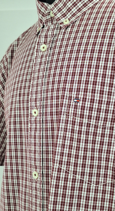 Cămașă Tommy Hilfiger Classic Fit 100% bumbac în carouri bordo, alb și gri [5]