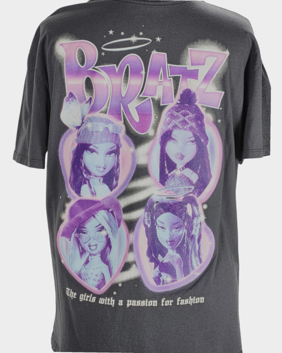 Tricou Bratz gri antracit bumbac imprimeu roz mov L XL [5]