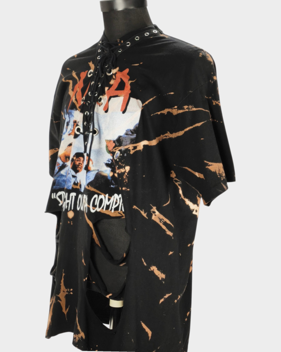 Tricou lung NWA Straight Outta Compton cu șnur și decupaje decorative [3]