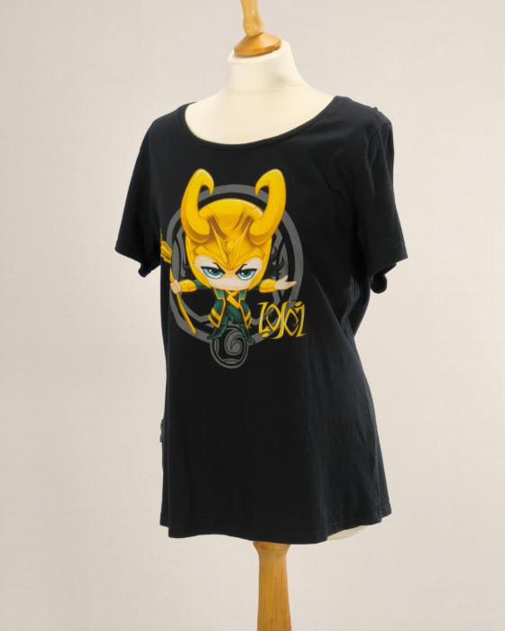Tricou Marvel Loki chibi, print grafic, decolteu larg, 100% bumbac, M [2]