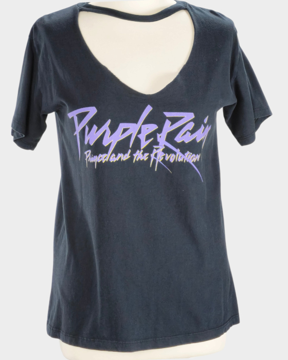 Tricou Prince Purple Rain negru bumbac imprimeu față-verso S–M [3]