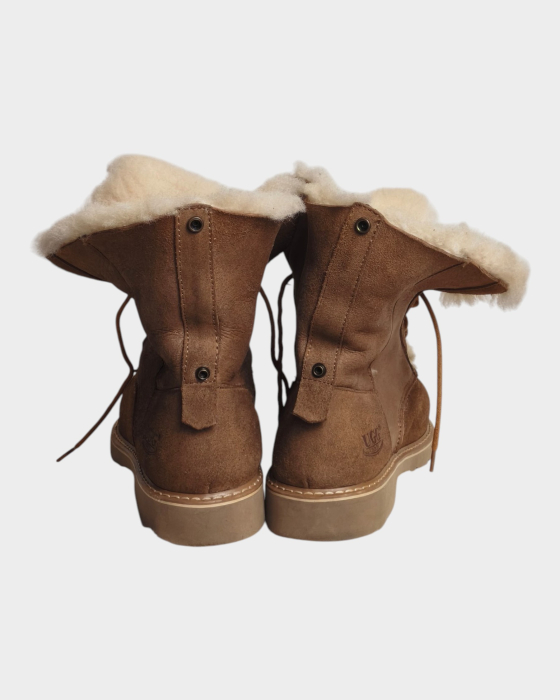 Ghete UGG maro din piele naturală cu blană de oaie și șireturi 37 [3]