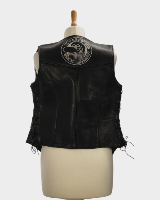 Vestă Xtreme Design Clothing piele neagră cu șnururi laterale și împletituri [3]