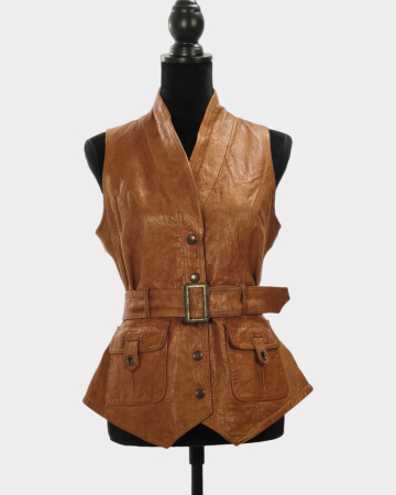 Veste - Vestă Autograph Weekend piele maro cu capse și centură