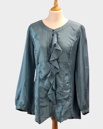 Femei - bluza-biba-matase-naturala-albastru-petrol-volane-caramia