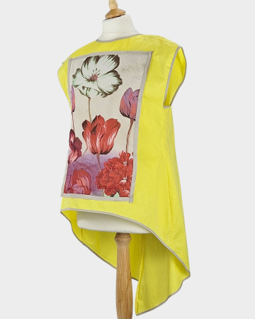 Caramia – Bluză damă galben tare din bumbac cu panou floral aplicat [1]