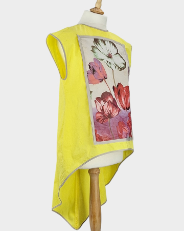 Caramia – Bluză damă galben tare din bumbac cu panou floral aplicat [3]