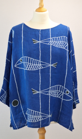 Bluze și cămăși - bluza-din-in-albastra-imprimeu-artistic-marin-caramia