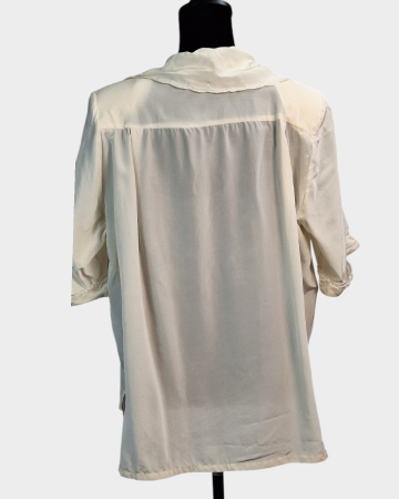 Bluză vintage din mătase naturală 100% ivory cu guler brodat [2]