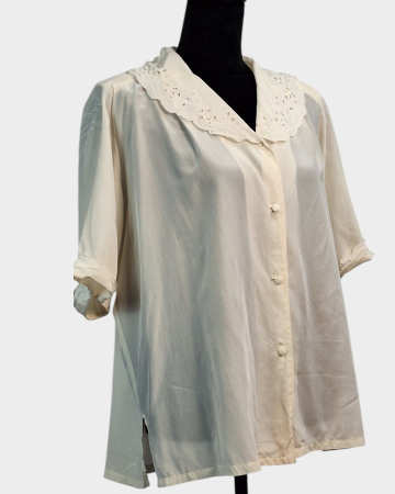 Bluză vintage din mătase naturală 100% ivory cu guler brodat [1]