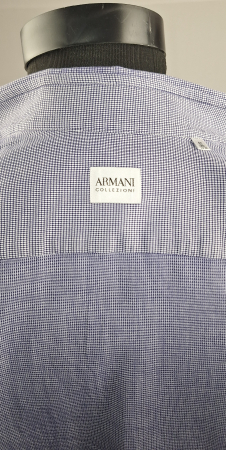 Cămașă Armani Collezioni din bumbac alb-albastru cu microcarouri [4]