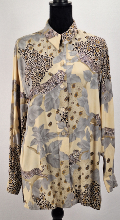 Bluze și cămăși - Camasa dama imprimeu leopard si motive botanice crem