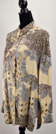 Camasa dama imprimeu leopard si motive botanice crem [1]