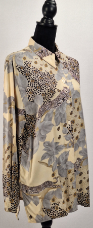 Camasa dama imprimeu leopard si motive botanice crem [2]