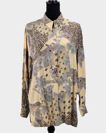 Bluze și cămăși - Camasa dama imprimeu leopard si motive botanice crem