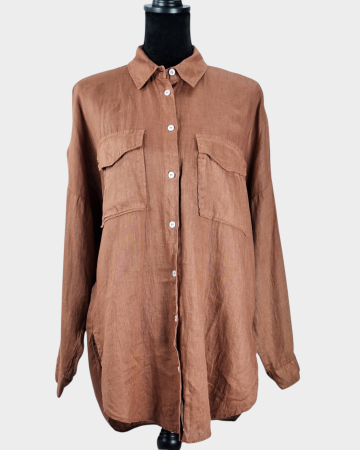 Femei - Caramia – Cămașă Zara 100% in maro coniac oversized