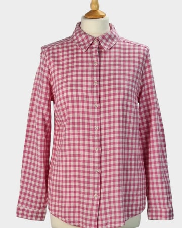 Bluze și cămăși - Cămașă Grae Linen roz din in și vâscoză cu carouri gingham mărime S