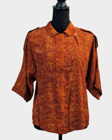 Bluze și cămăși - Cămașă Ellen Tracy din mătase naturală 100% cu imprimeu terracotta