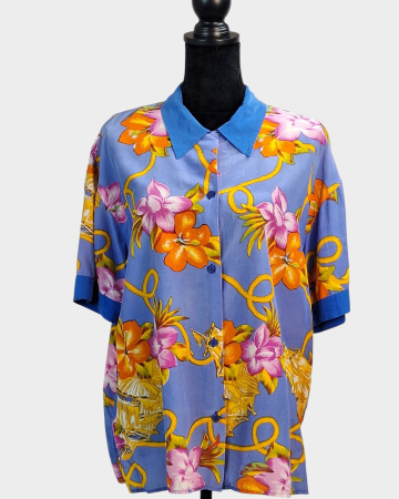 Bluze și cămăși - Cămașă vintage tropicală din 100% mătase naturală