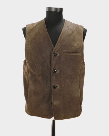 Veste - Vestă Canda din piele întoarsă maro cu nasturi